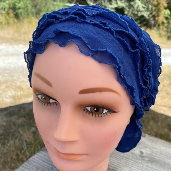 Royal Blue Ruffled Chemo Beanies cancer and alopecia cap beanie New - Picture 1 of 2